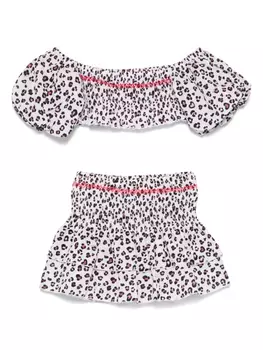 Monnalisa комплект из топа и юбки с леопардовым принтом, белый