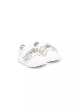 Monnalisa кроссовки с бантами и кристаллами, белый