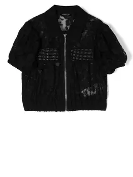 Monnalisa кружевная рубашка на молнии с короткими рукавами, черный