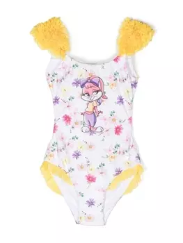 Monnalisa купальник с оборками и цветочным принтом, белый