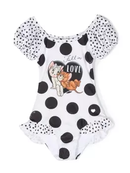 Monnalisa купальник с оборками и принтом, белый