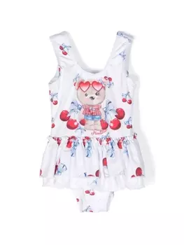 Monnalisa купальник с оборками и принтом, белый