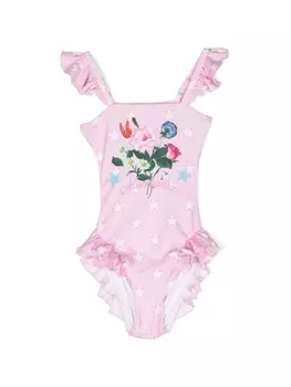 Monnalisa купальник с оборками и принтом, розовый
