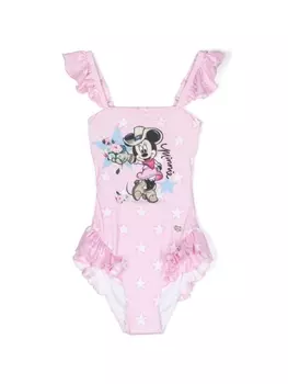 Monnalisa купальник с открытой спиной и графичным принтом, розовый