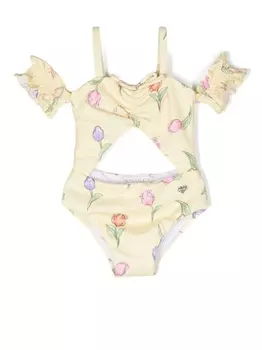 Monnalisa купальник с вырезами и цветочным принтом, желтый