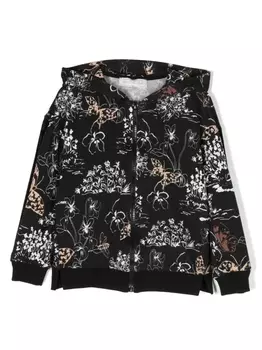 Monnalisa куртка с капюшоном и цветочным принтом, черный