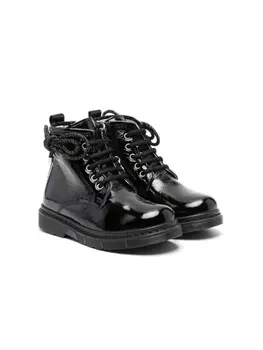 Monnalisa lace-up patent leather ankle boots, черный