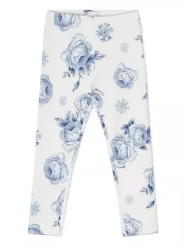 Monnalisa легинсы из джерси с цветочным принтом, белый