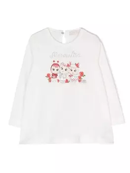Monnalisa logo-embellished cotton T-shirt, белый