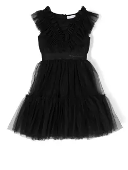 Monnalisa logo-print ruffled dress, черный