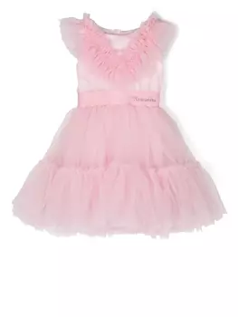 Monnalisa logo-print ruffled dress, розовый