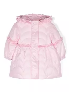 Monnalisa пальто с капюшоном и оборками, розовый