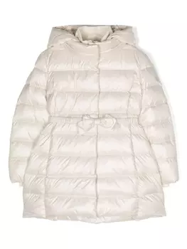 Monnalisa пальто с капюшоном и вышитым логотипом, нейтральный цвет