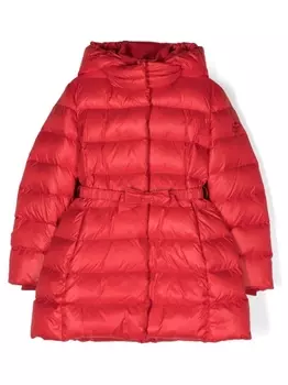 Monnalisa пальто с капюшоном и вышитым логотипом, красный