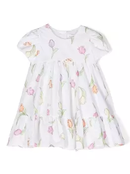 Monnalisa платье А-силуэта с цветочным принтом, белый