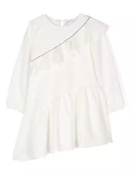 Monnalisa платье асимметричного кроя со стразами, белый