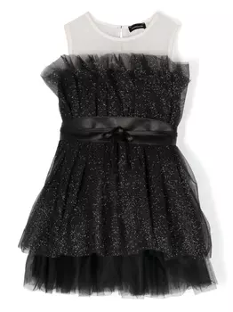 Monnalisa платье без рукавов со вставкой из тюля, черный