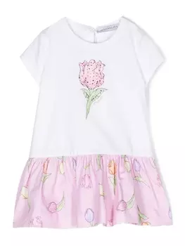 Monnalisa платье-футболка с цветочным принтом, белый