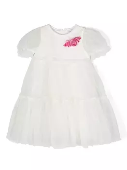 Monnalisa платье из тюля с цветочной аппликацией, белый