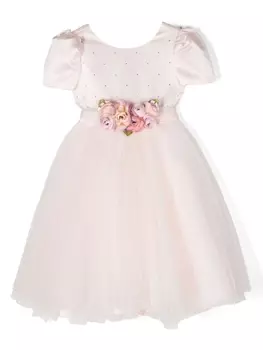 Monnalisa платье из тюля с цветочной аппликацией, розовый