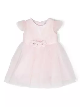 Monnalisa платье из тюля с цветочной аппликацией, розовый