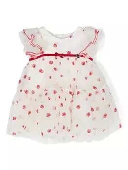 Monnalisa платье из тюля с цветочной вышивкой, белый