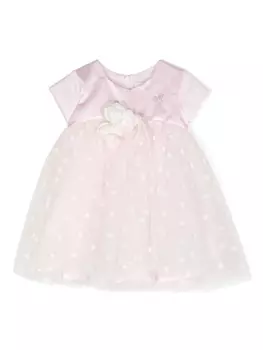 Monnalisa платье из тюля с цветочной аппликацией, розовый