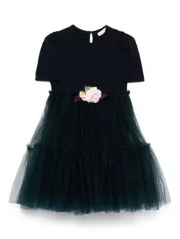 Monnalisa платье из тюля с цветочной аппликацией, синий