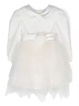 Monnalisa платье из тюля с цветочной аппликацией, белый