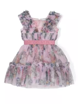 Monnalisa платье из тюля с цветочным принтом, розовый