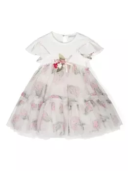 Monnalisa платье из тюля с оборками, белый