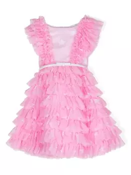 Monnalisa платье из тюля с принтом, розовый