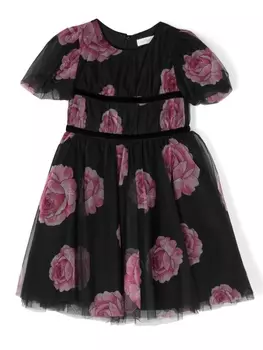 Monnalisa платье из тюля с принтом, черный