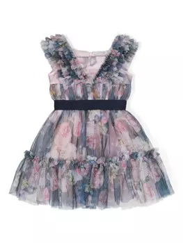 Monnalisa платье из тюля с принтом, розовый