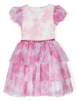 Monnalisa платье мини с цветочным принтом, белый