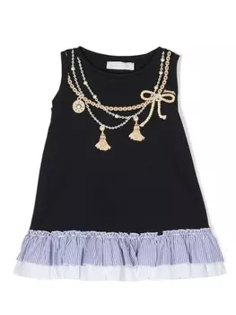 Monnalisa платье мини с оборками и вышивкой, синий