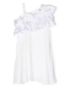 Monnalisa платье на одно плечо с оборками, белый