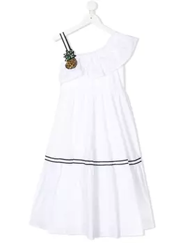 Monnalisa платье на одно плечо с нашивкой, белый