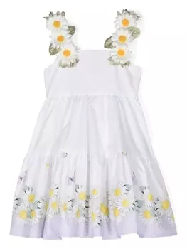 Monnalisa платье с цветочной аппликацией, белый