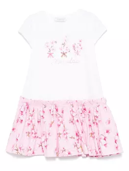 Monnalisa платье с цветочным принтом, белый