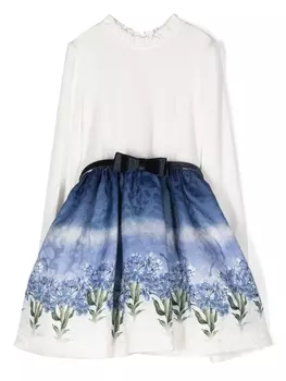 Monnalisa платье с цветочным принтом и поясом, белый