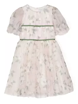 Monnalisa платье с цветочным принтом и складками, розовый