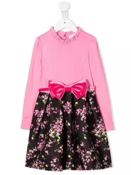 Monnalisa платье с цветочным принтом и бантом, черный