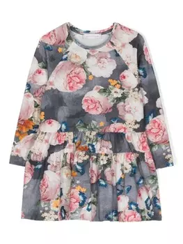 Monnalisa платье с цветочным принтом, серый