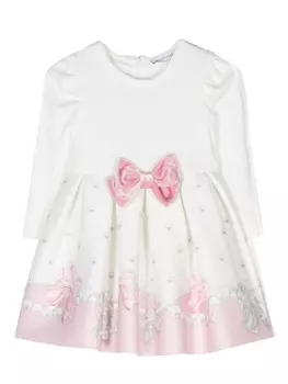 Monnalisa платье с длинными рукавами и бантом, белый