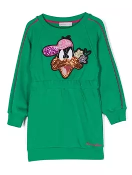 Monnalisa платье с графичным принтом и логотипом, зеленый