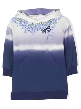 Monnalisa платье с капюшоном и принтом тай-дай, синий