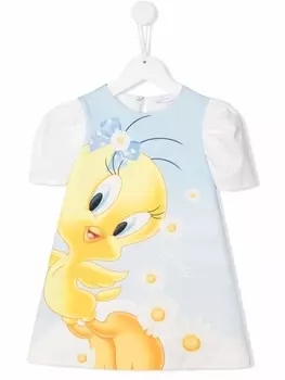 Monnalisa платье с короткими рукавами и принтом, синий