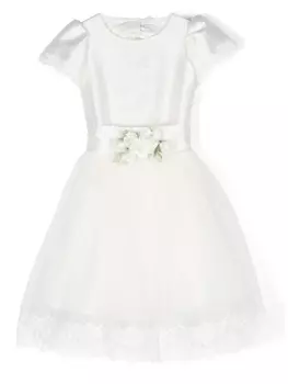 Monnalisa платье с короткими рукавами и цветочной аппликацией, белый