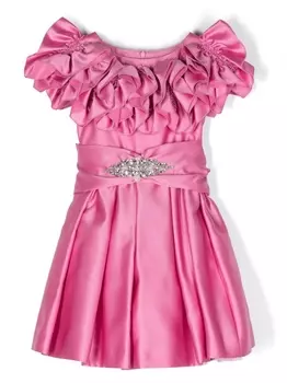 Monnalisa платье с кристаллами и оборками на воротнике, розовый